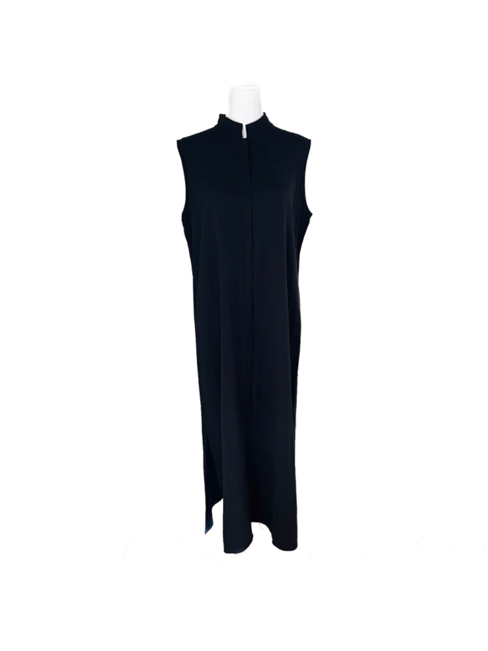 Eileen Fisher 100% Silk Black Mandarin Collar Midi/Maxi Dress M Minimalist